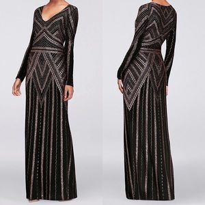 David’s Bridal Long Sleeve Glitter Formal Gown